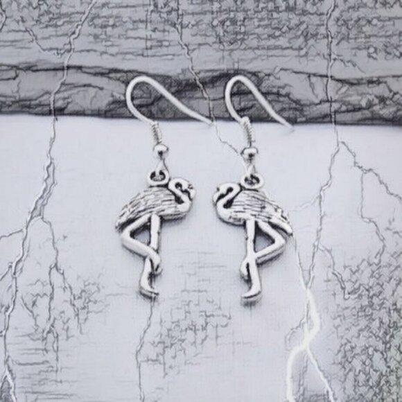 Flamingo Dangling Earrings in Silver Tone - Picture 3 of 5